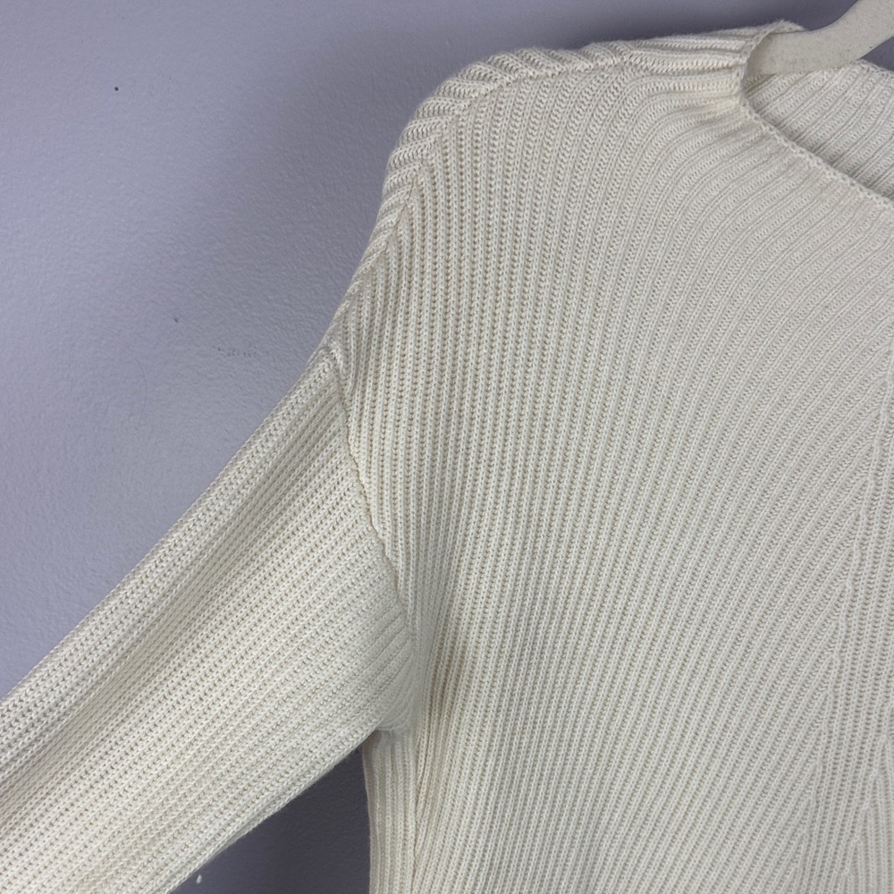 Babaton Aritzia Wool Linen Blend Ivory Cable Knit Ribbed Medium Pullover Sweater - Picture 4 of 12